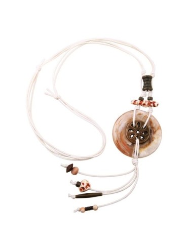 Kedja 58mm Scheibe Kunststoff Natur-Beige-Marmoriert Kordel 95cm