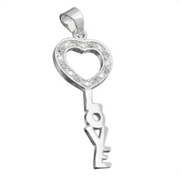 Key Hängsmycke 'Love' With A Heart Of Zirconias Silver 925