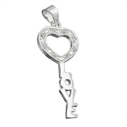 Key Hängsmycke 'Love' With A Heart Of Zirconias Silver 925