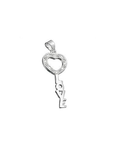 Key Hängsmycke 'Love' With A Heart Of Zirconias Silver 925