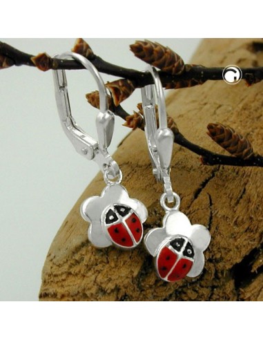 Leverback Ladybird On Flower Silver 925