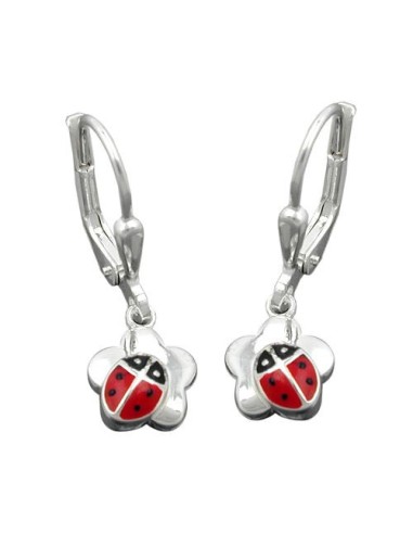 Leverback Ladybird On Flower Silver 925