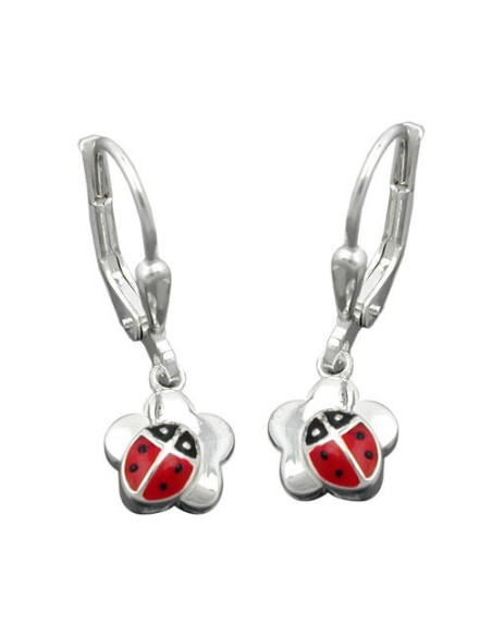 Leverback Ladybird On Flower Silver 925