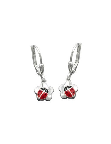Leverback Ladybird On Flower Silver 925