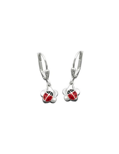 Leverback Ladybird On Flower Silver 925