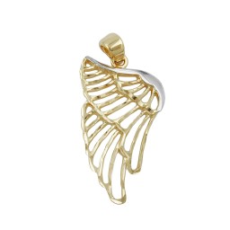 pendant angel wings 24x14mm bicolor rhodium plated diamond cut 9k gold