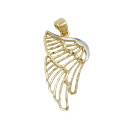 pendant angel wings 24x14mm bicolor rhodium plated diamond cut 9k gold