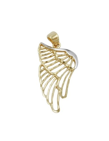 pendant angel wings 24x14mm bicolor rhodium plated diamond cut 9k gold
