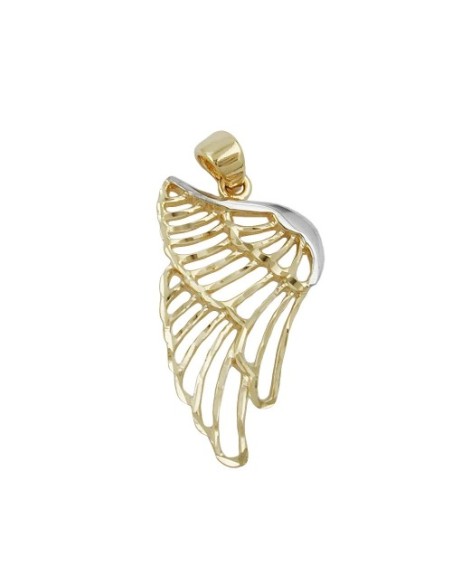pendant angel wings 24x14mm bicolor rhodium plated diamond cut 9k gold