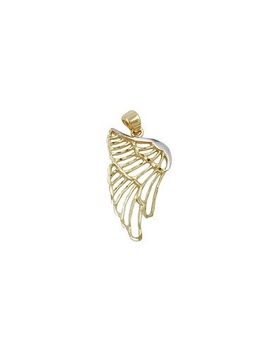 pendant angel wings 24x14mm bicolor rhodium plated diamond cut 9k gold