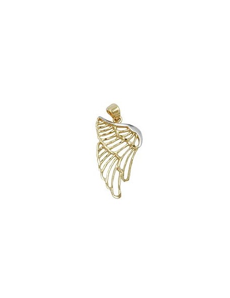 pendant angel wings 24x14mm bicolor rhodium plated diamond cut 9k gold