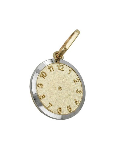 pendant 12,4mm baptism clock bicolor rhodium plated 9k gold