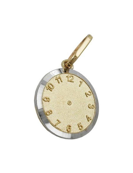 pendant 12,4mm baptism clock bicolor rhodium plated 9k gold