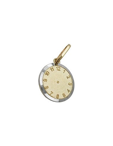 pendant 12,4mm baptism clock bicolor rhodium plated 9k gold