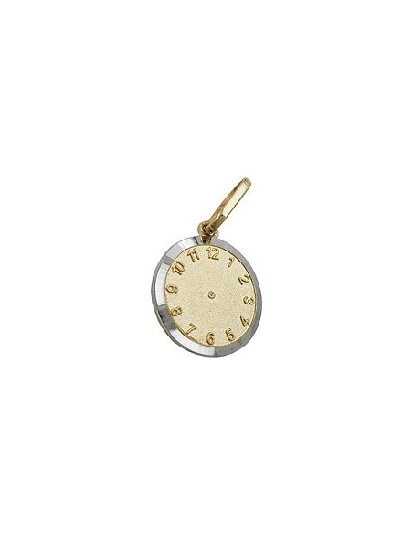 pendant 12,4mm baptism clock bicolor rhodium plated 9k gold