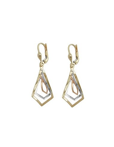 leverback earrings dangle 40x16mm 3 rhombuses tri-tone 9k gold