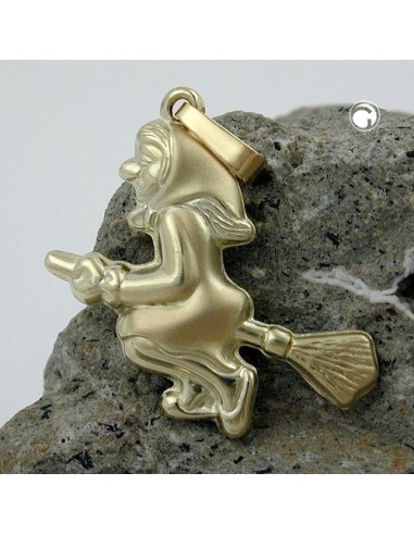 pendant 20x22mm witch matte shiny 9k gold