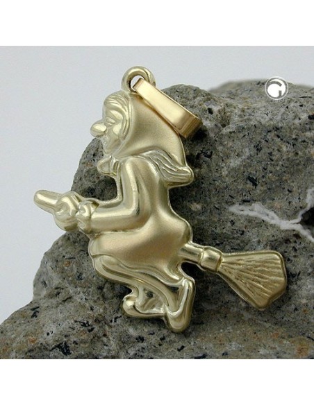 pendant 20x22mm witch matte shiny 9k gold