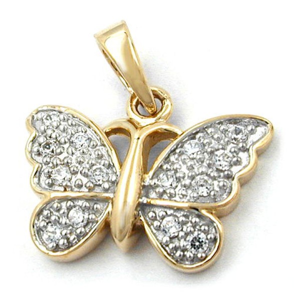 pendant butterfly zirconias 14k gold