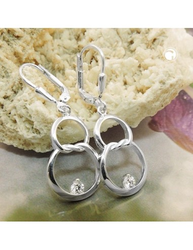 Leverback/Krok Örhängen 36x13mm Double Circle Eight With Zirconia Shiny Silver 925