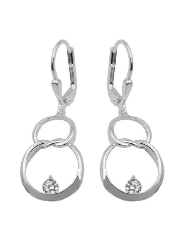 Leverback/Krok Örhängen 36x13mm Double Circle Eight With Zirconia Shiny Silver 925