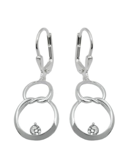 Leverback/Krok Örhängen 36x13mm Double Circle Eight With Zirconia Shiny Silver 925