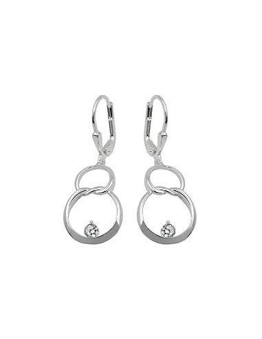 Leverback/Krok Örhängen 36x13mm Double Circle Eight With Zirconia Shiny Silver 925