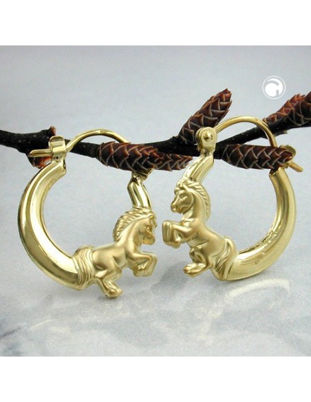 hoop earrings 17x14mm horse shiny matte hoop clasp 9k gold