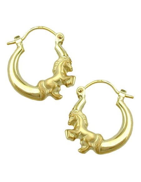 hoop earrings 17x14mm horse shiny matte hoop clasp 9k gold