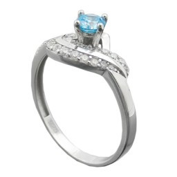 Ring 10mm Zirconias Aqua And White Shiny Rhodium Plated Silver 925 Ring Size 58