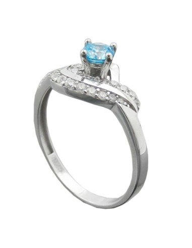 Ring 10mm Zirconias Aqua And White Shiny Rhodium Plated Silver 925 Ring Size 58