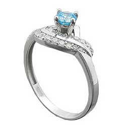 Ring 10mm Zirconias Aqua And White Shiny Rhodium Plated Silver 925 Ring Size 58