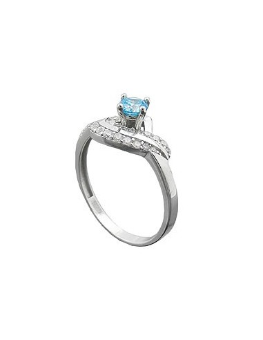 Ring 10mm Zirconias Aqua And White Shiny Rhodium Plated Silver 925 Ring Size 58