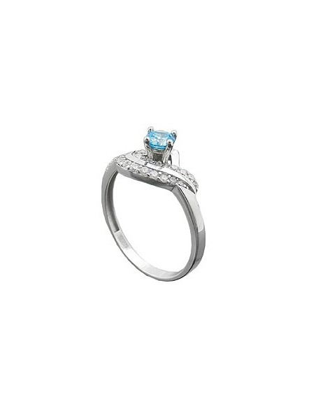 Ring 10mm Zirconias Aqua And White Shiny Rhodium Plated Silver 925 Ring Size 58
