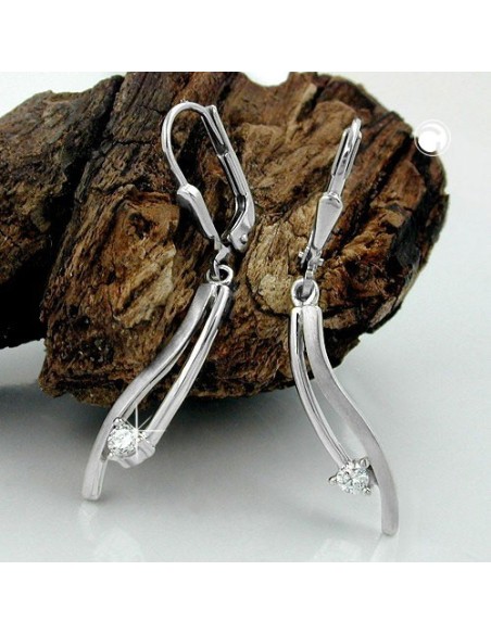 leverback earrings dangle 35x5mm zirconia matte shiny 9k white gold