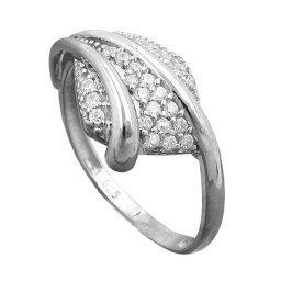 Ring 11mm With Many Zirconias Shiny Rhodium Plated Silver 925 Ring Size 58