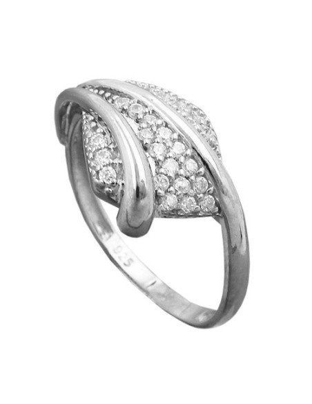 Ring 11mm With Many Zirconias Shiny Rhodium Plated Silver 925 Ring Size 58