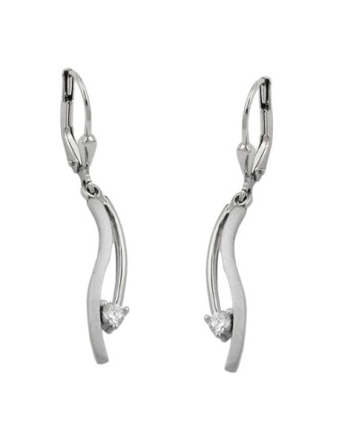 leverback earrings dangle 35x5mm zirconia matte shiny 9k white gold