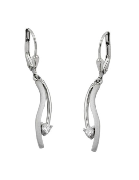 leverback earrings dangle 35x5mm zirconia matte shiny 9k white gold