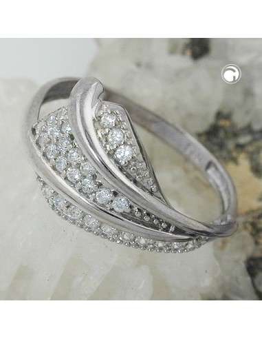 Ring 11mm With Many Zirconias Shiny Rhodium Plated Silver 925 Ring Size 60