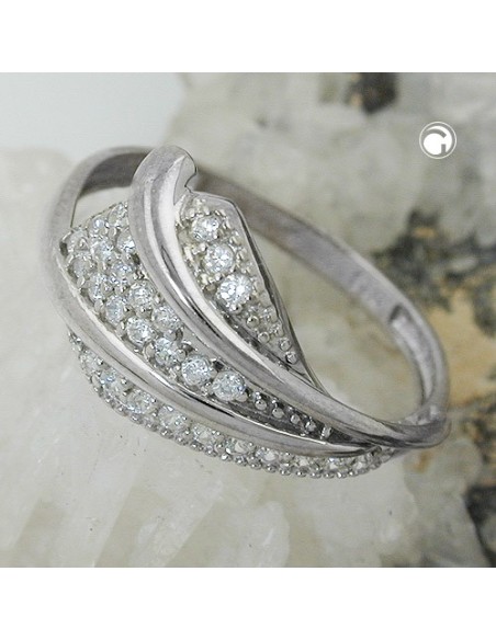 Ring 11mm With Many Zirconias Shiny Rhodium Plated Silver 925 Ring Size 60