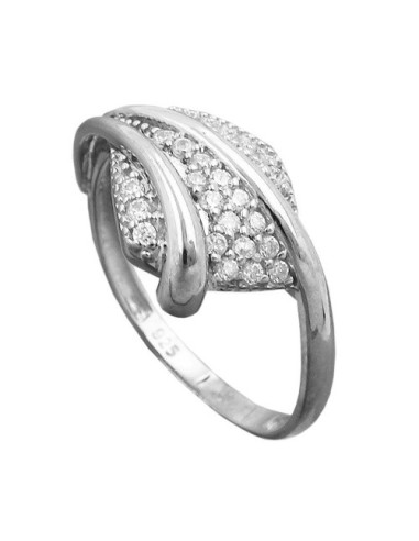 Ring 11mm With Many Zirconias Shiny Rhodium Plated Silver 925 Ring Size 60