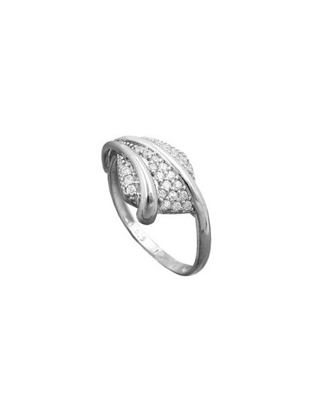 Ring 11mm With Many Zirconias Shiny Rhodium Plated Silver 925 Ring Size 60