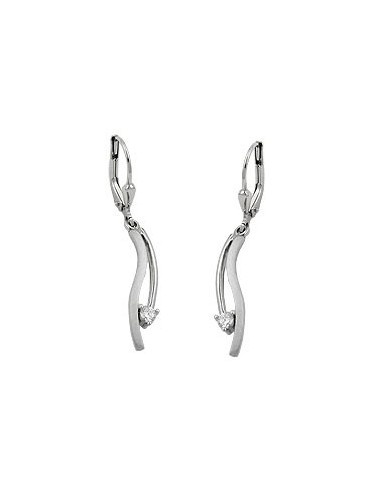 leverback earrings dangle 35x5mm zirconia matte shiny 9k white gold