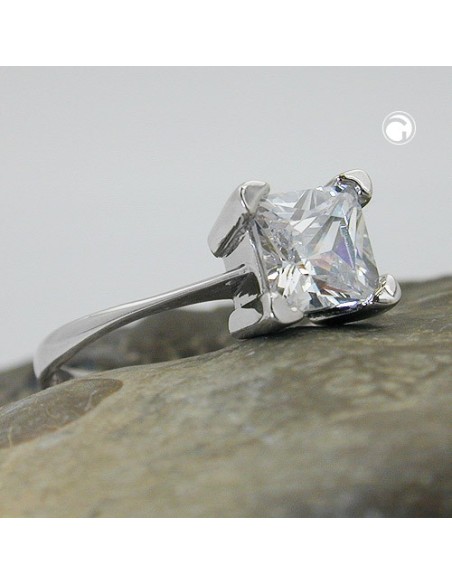 Ring 8mm Single Cubic Zirconia Shiny Rhodium Plated Silver 925 Ring Size 56
