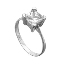 Ring 8mm Single Cubic Zirconia Shiny Rhodium Plated Silver 925 Ring Size 56