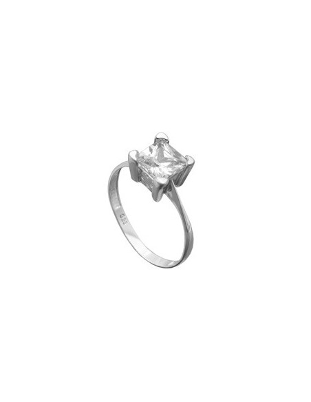 Ring 8mm Single Cubic Zirconia Shiny Rhodium Plated Silver 925 Ring Size 56