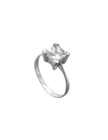 Ring 8mm Single Cubic Zirconia Shiny Rhodium Plated Silver 925 Ring Size 60
