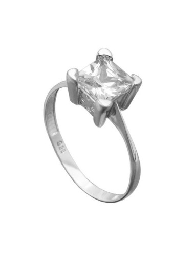Ring 8mm Single Cubic Zirconia Shiny Rhodium Plated Silver 925 Ring Size 62