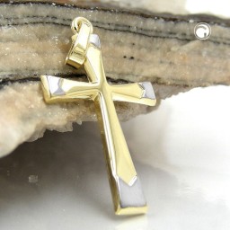 pendant 25x16mm cross bicolor 9k gold